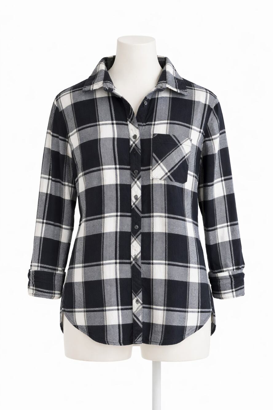 Woolrich Flannel Shirt Womens Size M Long Sleeve Plaid Blue White Outdoor Cosy